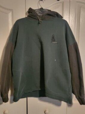 Vintage No Fear Hoodie Large Green Black Distressed Grunge Thrashed Y2K Skater